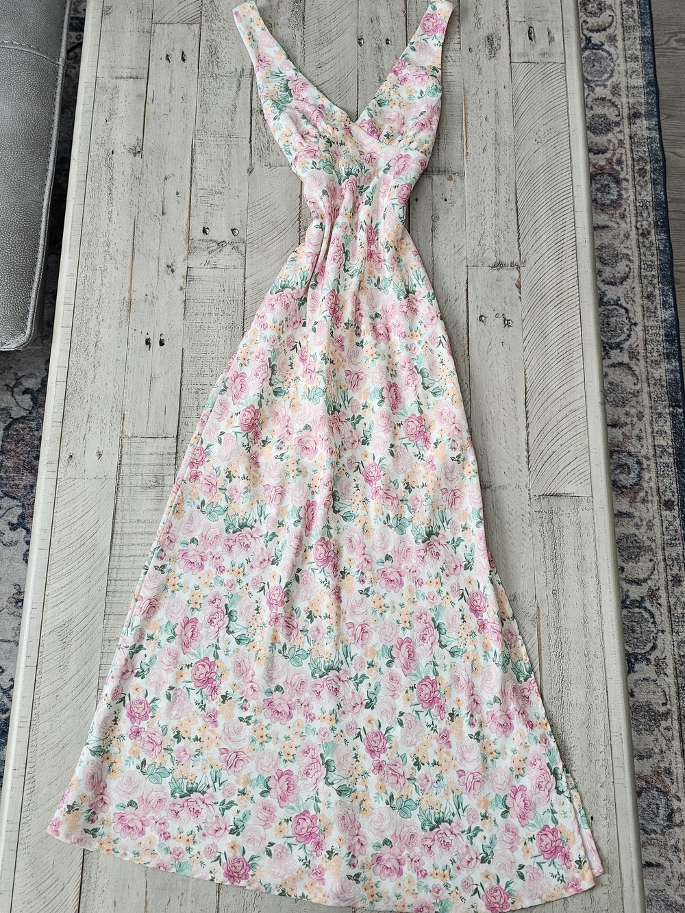 NWT Altar'd State Floral V-Neck Midi Dress — Pink & Green Garden Print